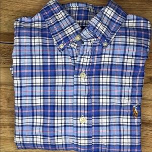 Polo Ralph Lauren Blue Plaid Button-Down Shirt Men’s Custom Fit Cotton Oxford